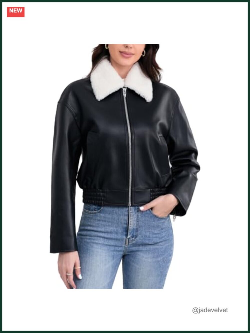 Cropped Leather Bomber Jacket Removable Faux Fur Collar Fall Winter Outerwear